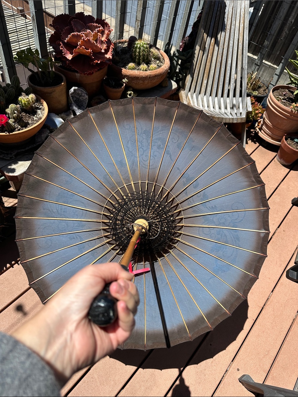 🇲🇲 brown grey black Asian Paper Sun Parasol. Photo shoot/ home decor. Myanmar - Picture 6 of 16